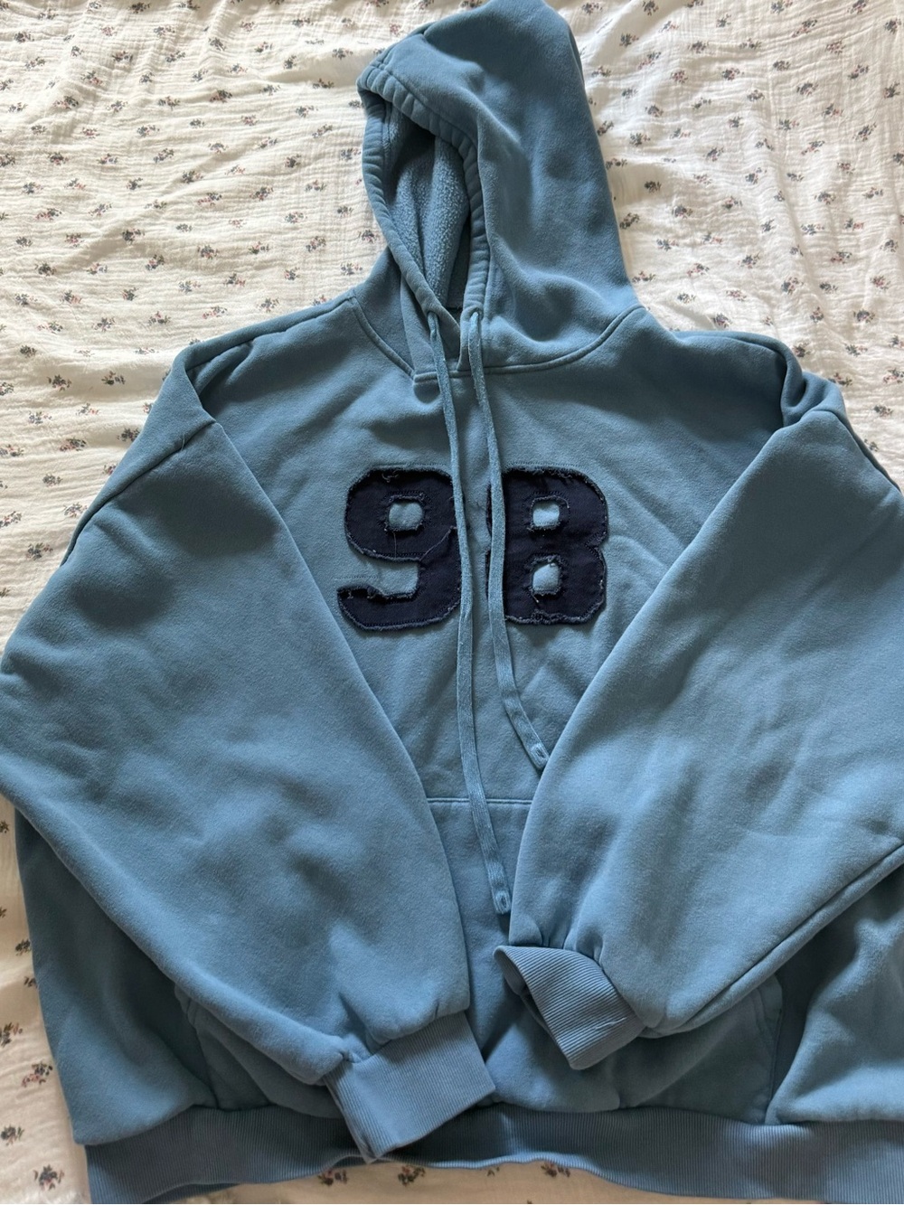 Edikted Blue Pullover Hoodie with Navy '98' Patch